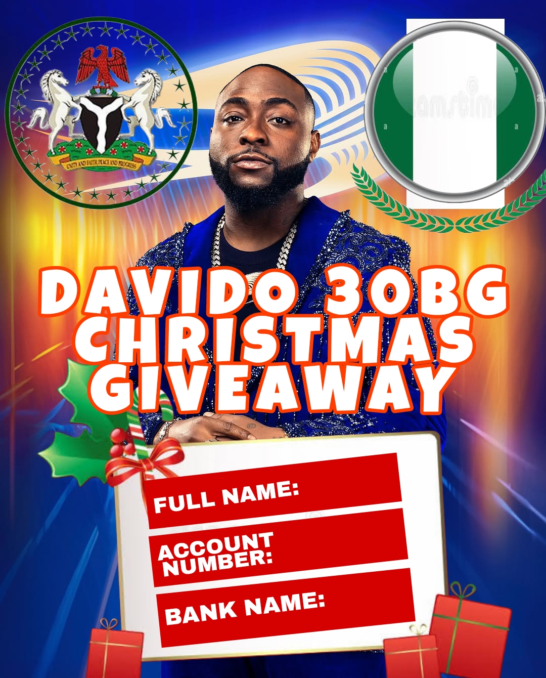 N300,000,000 CHARITY CHRISTMAS GIVEAWAY FOR DAVIDO’S FANS AND 30BGAPPLY NOW !